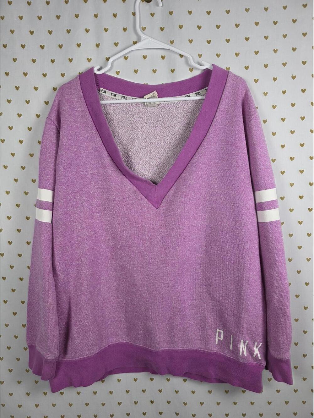 Victorias Secret Pink Purple Deep V neck sweater Shirt LARGE